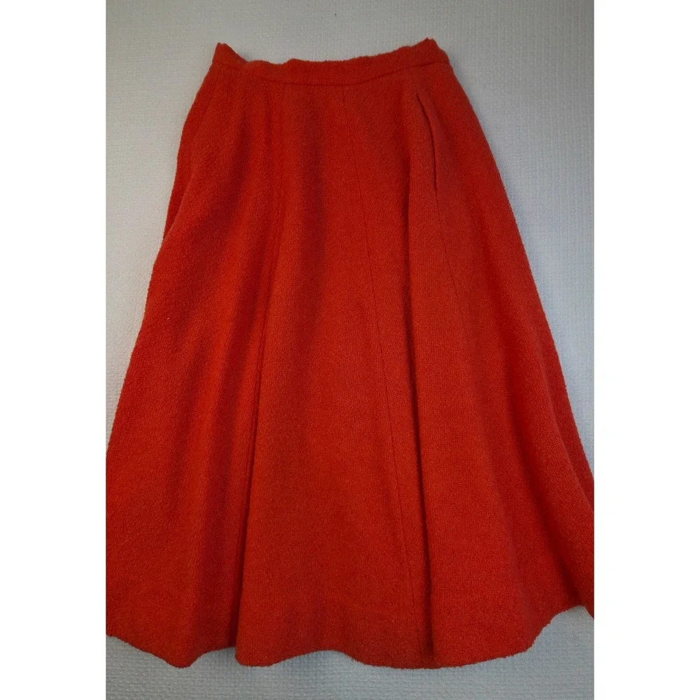 Vintage Forstmann Skirt Womens 100% Wool Boucle A-Line Rust Orange With Belt